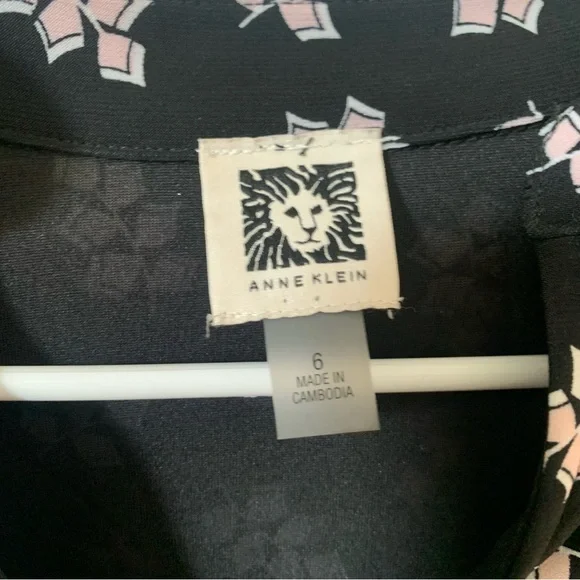 Anne Klein Sleeveless Dress w/Pockets Size 6 Lined Black w/Pink Print - Picture 2 of 11